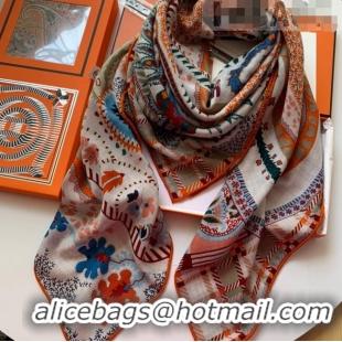 Luxury Classic Hermes Paisley Blossom Cashmere Silk Scarf Shawl 140x140cm HC0729 Orange 2022