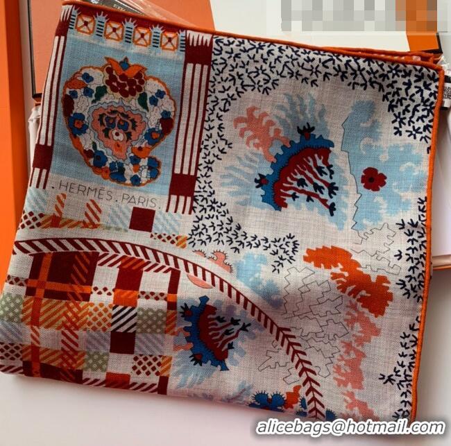 Luxury Classic Hermes Paisley Blossom Cashmere Silk Scarf Shawl 140x140cm HC0729 Orange 2022