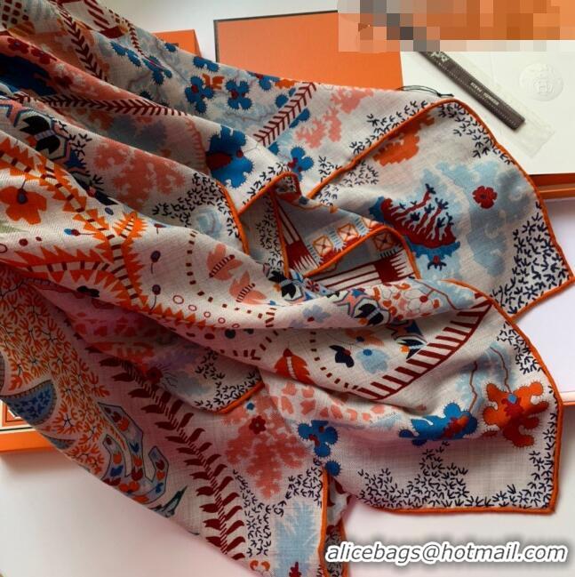 Luxury Classic Hermes Paisley Blossom Cashmere Silk Scarf Shawl 140x140cm HC0729 Orange 2022