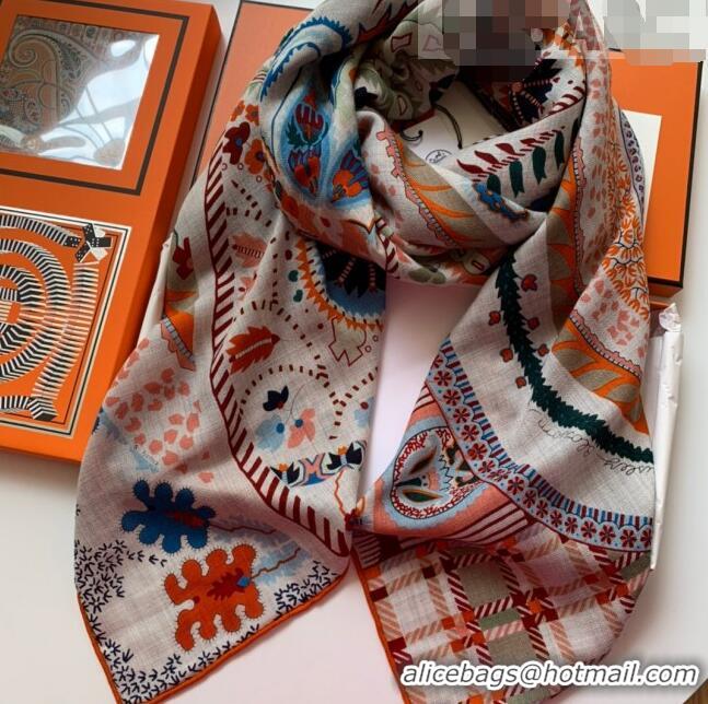 Luxury Classic Hermes Paisley Blossom Cashmere Silk Scarf Shawl 140x140cm HC0729 Orange 2022