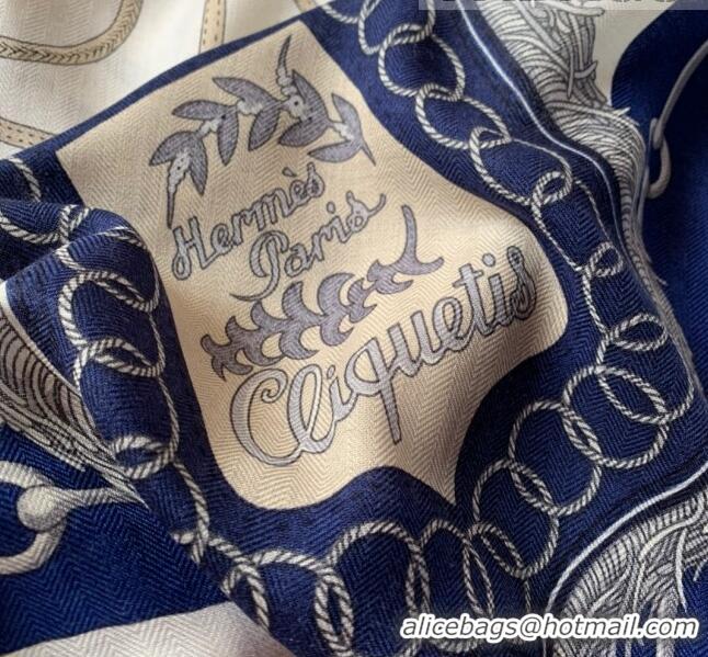 Unique Style Hermes Cashmere & Silk Sqaure Scarf 100 H2695 Navy Blue 2022