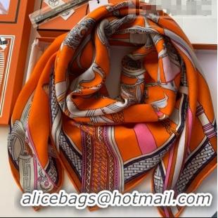 Sumptuous Hermes Cashmere & Silk Sqaure Scarf 100 H2695 Orange 2022