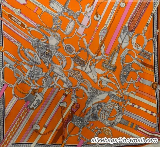 Sumptuous Hermes Cashmere & Silk Sqaure Scarf 100 H2695 Orange 2022