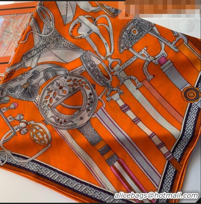 Sumptuous Hermes Cashmere & Silk Sqaure Scarf 100 H2695 Orange 2022