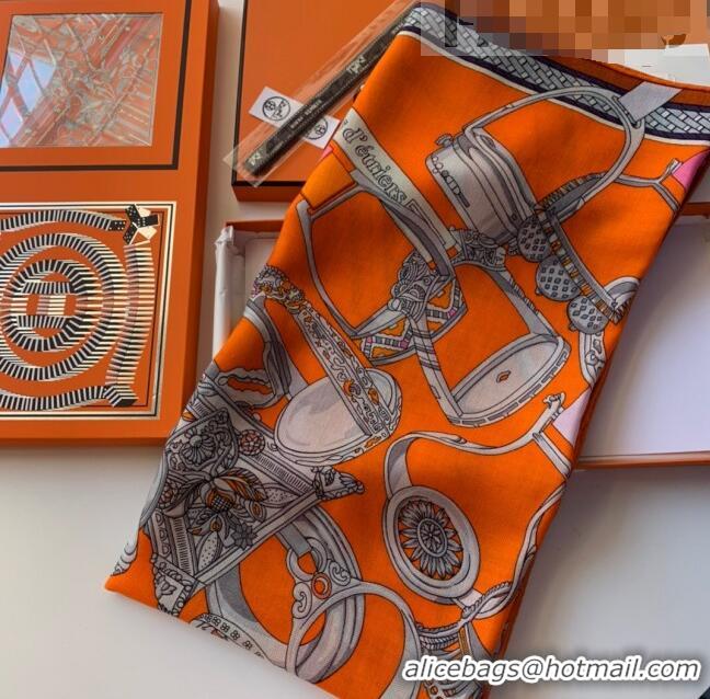 Sumptuous Hermes Cashmere & Silk Sqaure Scarf 100 H2695 Orange 2022