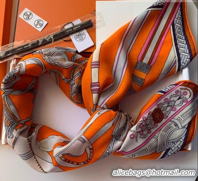 Sumptuous Hermes Cashmere & Silk Sqaure Scarf 100 H2695 Orange 2022