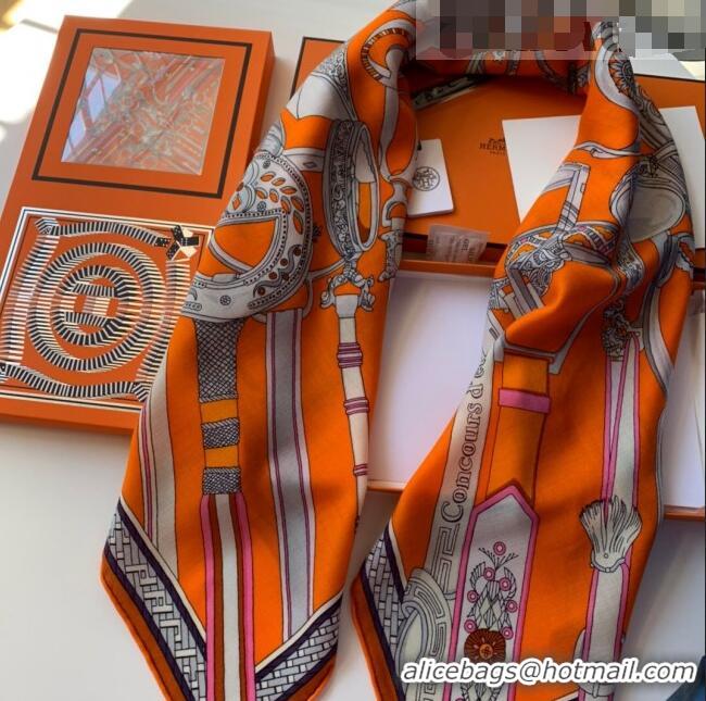 Sumptuous Hermes Cashmere & Silk Sqaure Scarf 100 H2695 Orange 2022