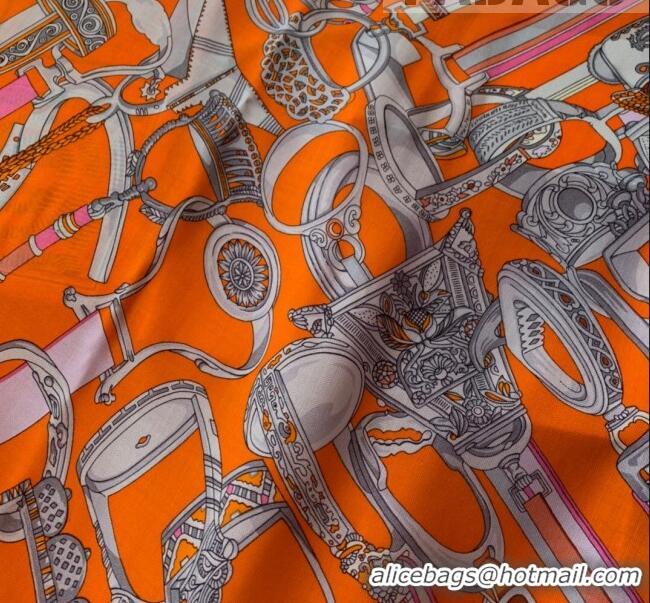 Sumptuous Hermes Cashmere & Silk Sqaure Scarf 100 H2695 Orange 2022