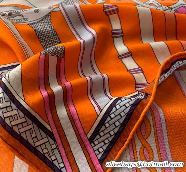 Sumptuous Hermes Cashmere & Silk Sqaure Scarf 100 H2695 Orange 2022