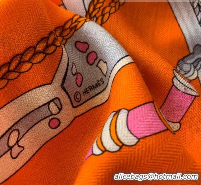 Sumptuous Hermes Cashmere & Silk Sqaure Scarf 100 H2695 Orange 2022