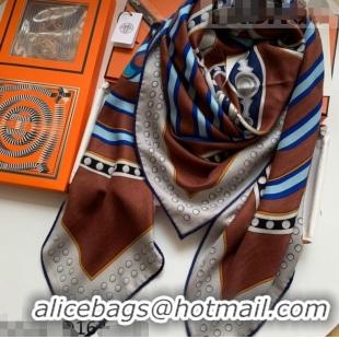 Well Crafted Hermes Grand Cashmere & Silk Sqaure Scarf 140cm H1669 Brown 2022