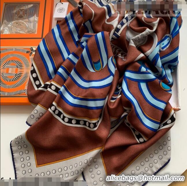 Well Crafted Hermes Grand Cashmere & Silk Sqaure Scarf 140cm H1669 Brown 2022