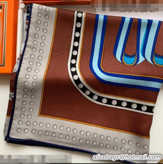 Well Crafted Hermes Grand Cashmere & Silk Sqaure Scarf 140cm H1669 Brown 2022