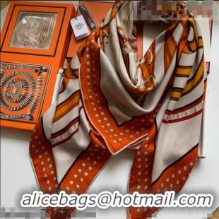 Classic Specials Hermes Grand Cashmere & Silk Sqaure Scarf 140cm H1669 Orange 2022