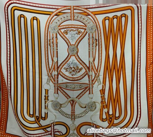 Classic Specials Hermes Grand Cashmere & Silk Sqaure Scarf 140cm H1669 Orange 2022