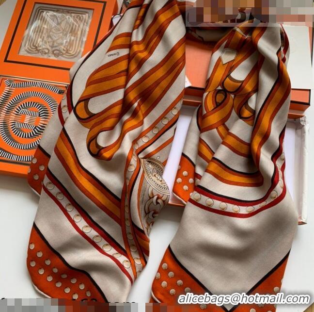 Classic Specials Hermes Grand Cashmere & Silk Sqaure Scarf 140cm H1669 Orange 2022