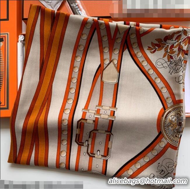 Classic Specials Hermes Grand Cashmere & Silk Sqaure Scarf 140cm H1669 Orange 2022