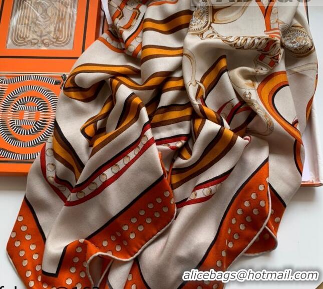 Classic Specials Hermes Grand Cashmere & Silk Sqaure Scarf 140cm H1669 Orange 2022