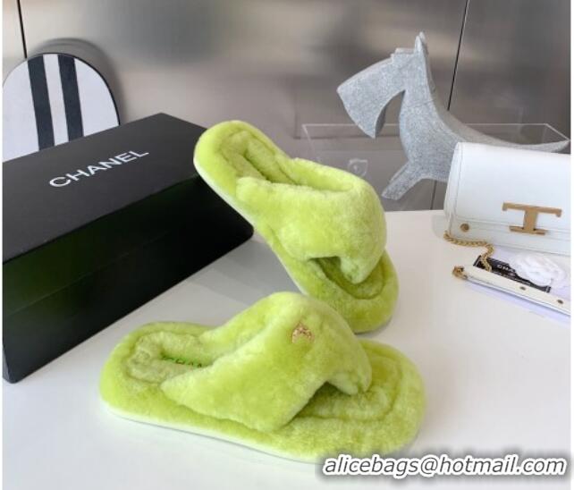 Crafted Chanel Shearling Flat Thong Sandals 2080922 Green