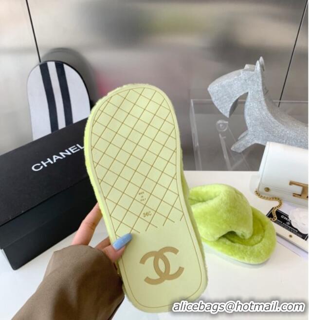 Crafted Chanel Shearling Flat Thong Sandals 2080922 Green