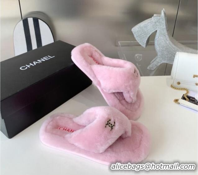 Duplicate Chanel Shearling Flat Thong Sandals 2080922 Light Pink