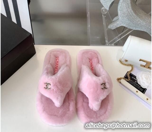 Duplicate Chanel Shearling Flat Thong Sandals 2080922 Light Pink