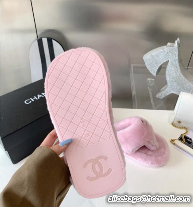 Duplicate Chanel Shearling Flat Thong Sandals 2080922 Light Pink