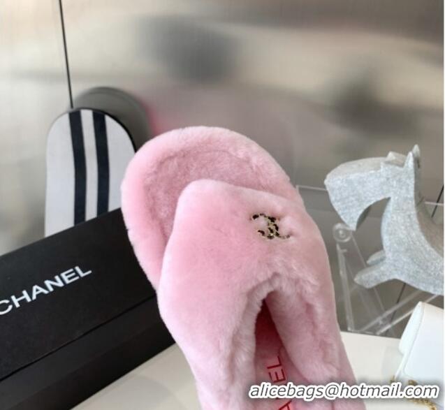 Duplicate Chanel Shearling Flat Thong Sandals 2080922 Light Pink