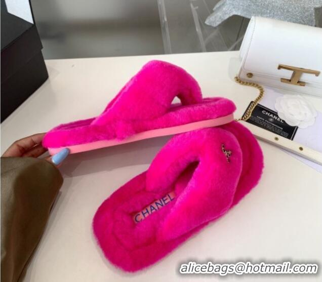 Luxurious Chanel Shearling Flat Thong Sandals 2080922 Dark Pink