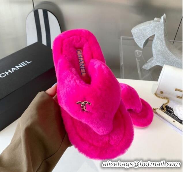 Luxurious Chanel Shearling Flat Thong Sandals 2080922 Dark Pink