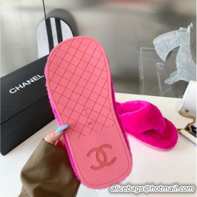 Luxurious Chanel Shearling Flat Thong Sandals 2080922 Dark Pink