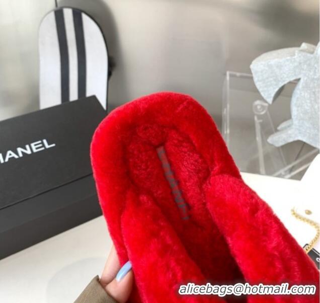 Charming Chanel Shearling Flat Thong Sandals 2080922 Red