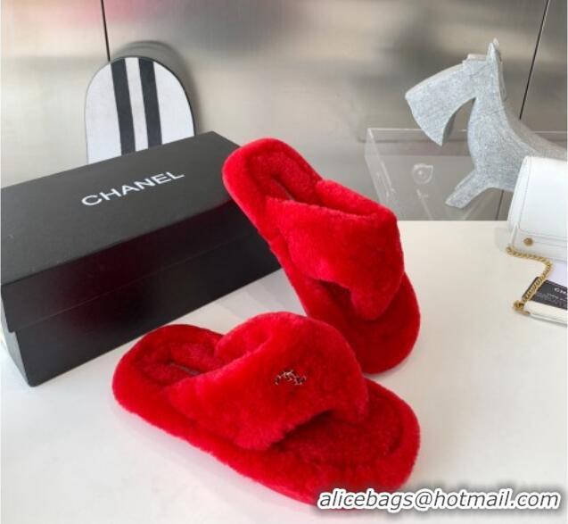 Charming Chanel Shearling Flat Thong Sandals 2080922 Red