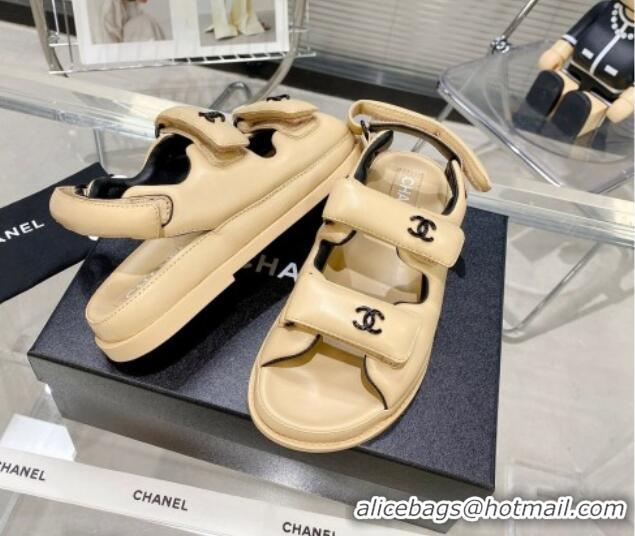 Luxury Chanel Lambskin Pillow Flat Strap Flat Sandals Apricot 081225