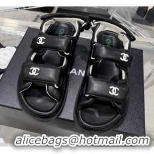 Good Product Chanel Lambskin Pillow Flat Strap Flat Sandals 081225 Black