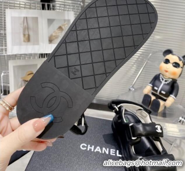 Good Product Chanel Lambskin Pillow Flat Strap Flat Sandals 081225 Black