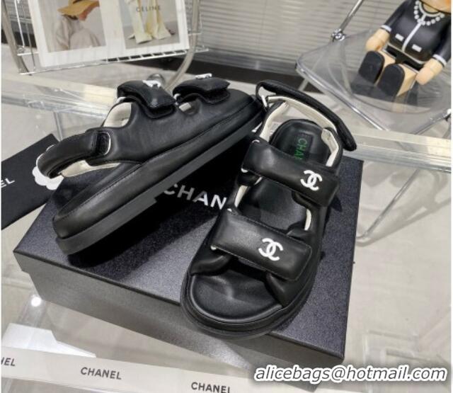 Good Product Chanel Lambskin Pillow Flat Strap Flat Sandals 081225 Black