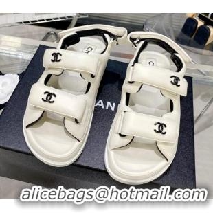 Low Price Chanel Lambskin Pillow Flat Strap Flat Sandals 081225 White