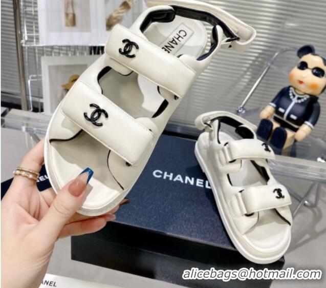 Low Price Chanel Lambskin Pillow Flat Strap Flat Sandals 081225 White