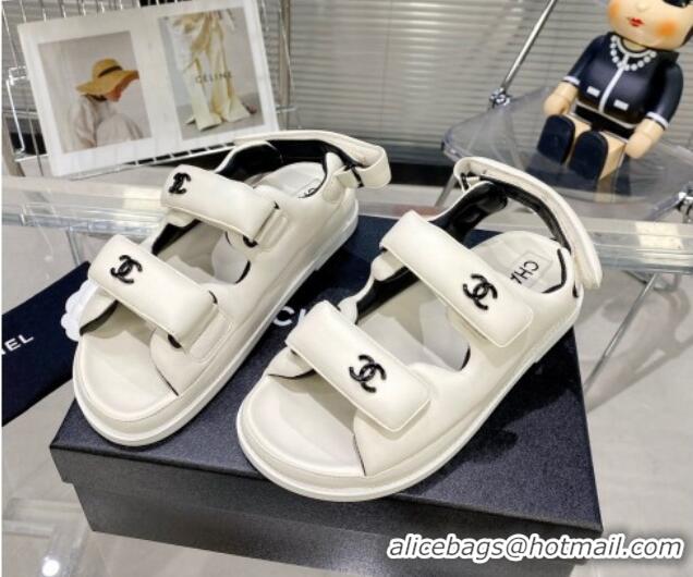 Low Price Chanel Lambskin Pillow Flat Strap Flat Sandals 081225 White