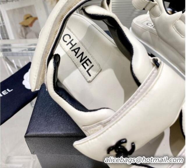 Low Price Chanel Lambskin Pillow Flat Strap Flat Sandals 081225 White