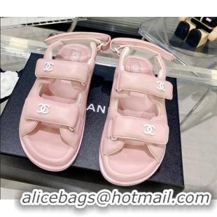 Best Product Chanel Lambskin Pillow Flat Strap Flat Sandals 081225 Light Pink