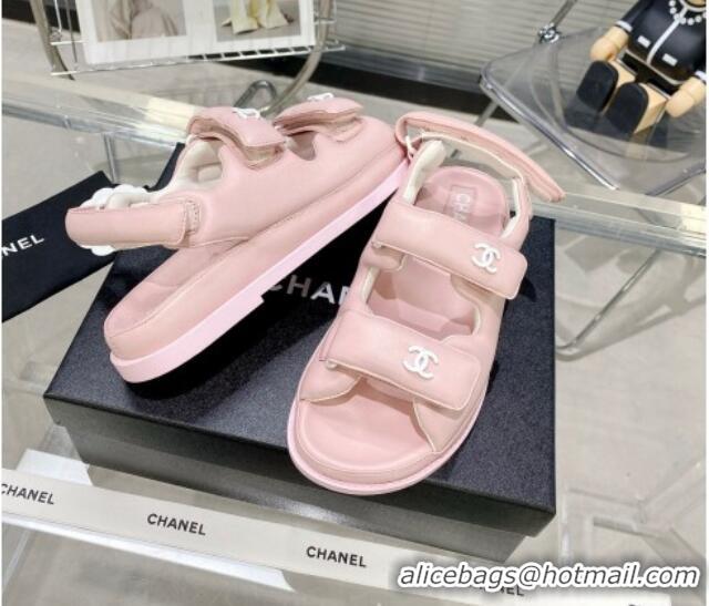 Best Product Chanel Lambskin Pillow Flat Strap Flat Sandals 081225 Light Pink