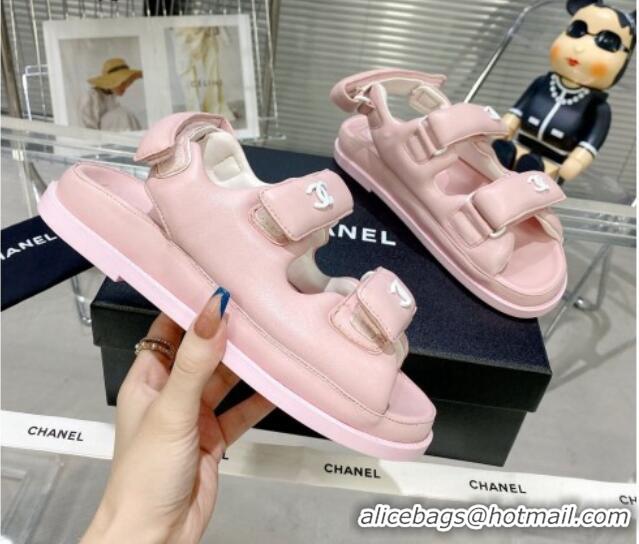 Best Product Chanel Lambskin Pillow Flat Strap Flat Sandals 081225 Light Pink