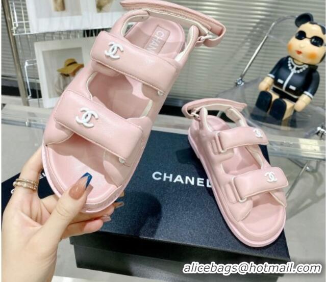 Best Product Chanel Lambskin Pillow Flat Strap Flat Sandals 081225 Light Pink