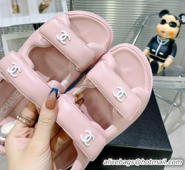 Best Product Chanel Lambskin Pillow Flat Strap Flat Sandals 081225 Light Pink