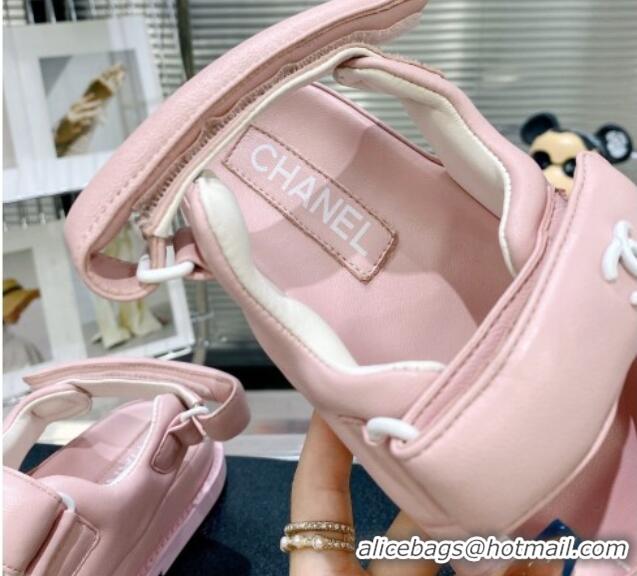 Best Product Chanel Lambskin Pillow Flat Strap Flat Sandals 081225 Light Pink