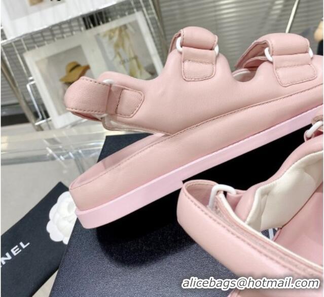 Best Product Chanel Lambskin Pillow Flat Strap Flat Sandals 081225 Light Pink