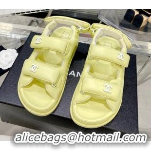 Unique Style Chanel Lambskin Pillow Flat Strap Flat Sandals 081225 Yellow