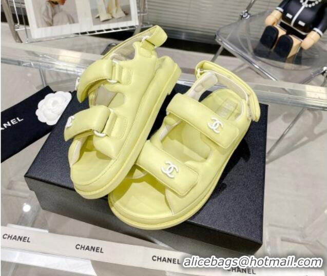 Unique Style Chanel Lambskin Pillow Flat Strap Flat Sandals 081225 Yellow